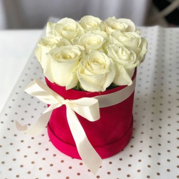 9 white roses in a box